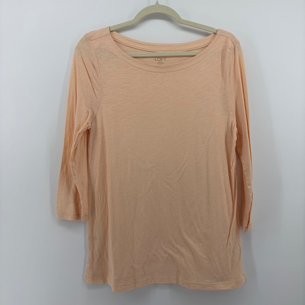 LOFT Outlet Peach Slub Knit 100% Cotton 3/4‎ Sleeve Boat Neck Top Large